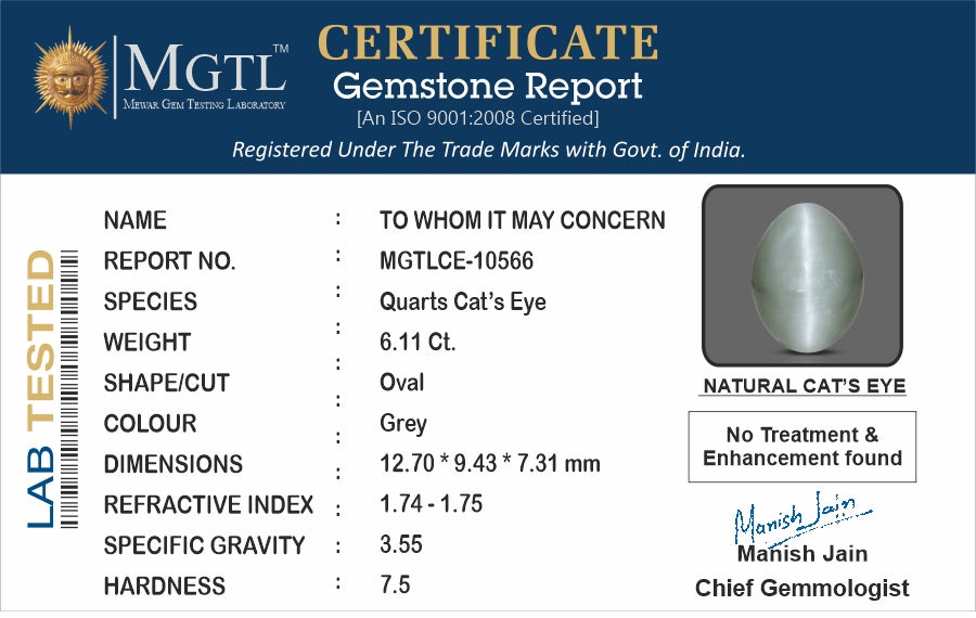 Cats Eye (Lehsunia) - 6.11 Carats