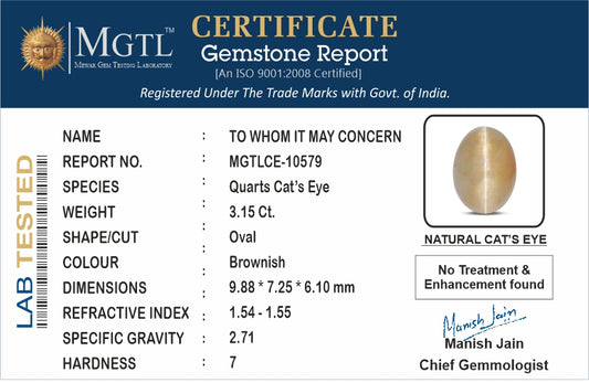 Cats Eye (Lehsunia) - 3.15 Carats