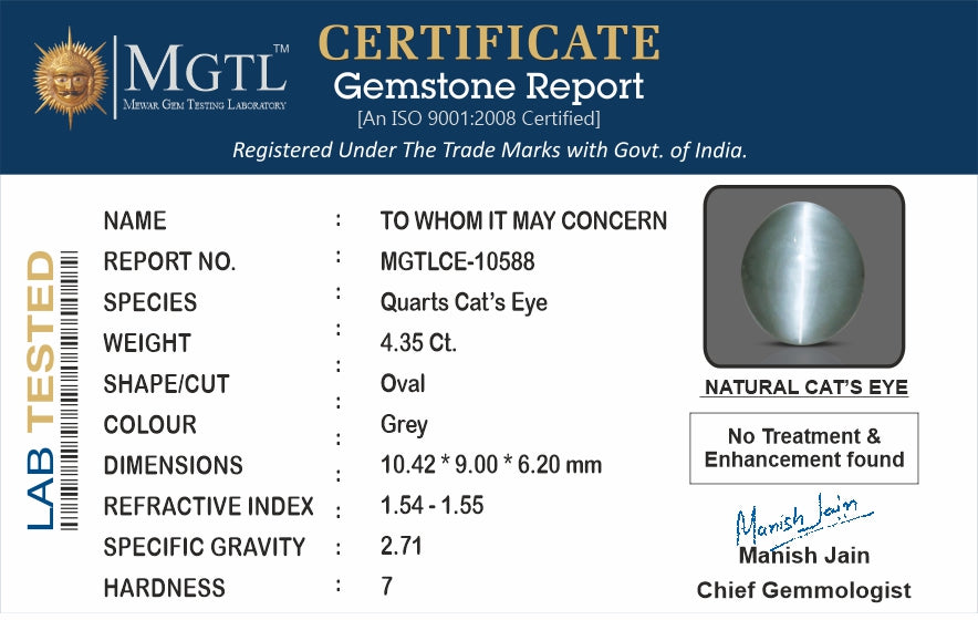 Cat's Eye - 3.45 Carats (Lahsuniya - 3.76 Ratti)