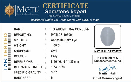 Cats Eye (Lehsunia) - 1.65 Carats