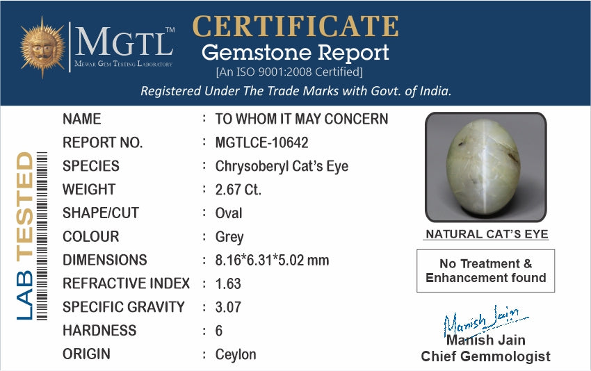 Cats Eye (Lehsunia) - 2.67 Carats