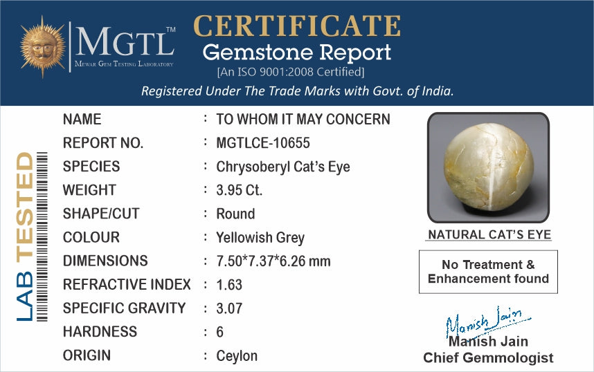Cats Eye (Lehsunia) - 3.95 Carats