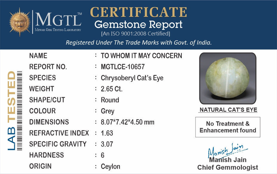 Cats Eye (Lehsunia) - 2.65 Carats