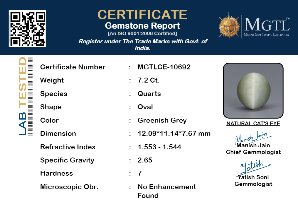 Cats Eye (Lehsunia) - 7.20 Carats