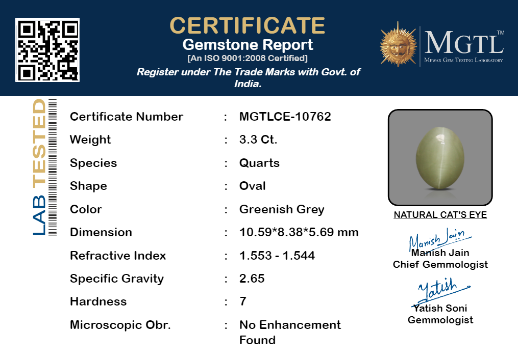 Cat's Eye - 3.30 Carats (Lahsuniya - 3.60 Ratti)