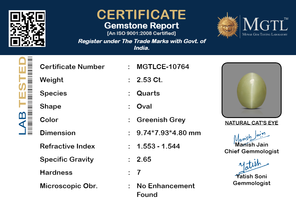 Cat's Eye - 2.53 Carats (Lahsuniya - 2.76 Ratti)
