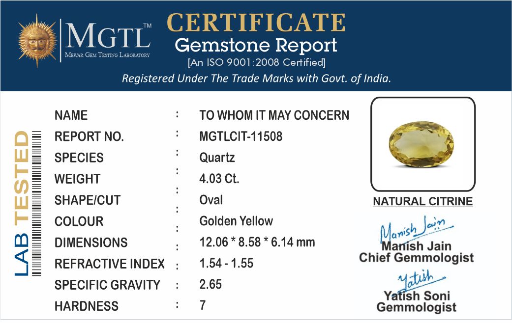 Citrine - 4.03 Carats (Sunela - 4.39 Ratti)