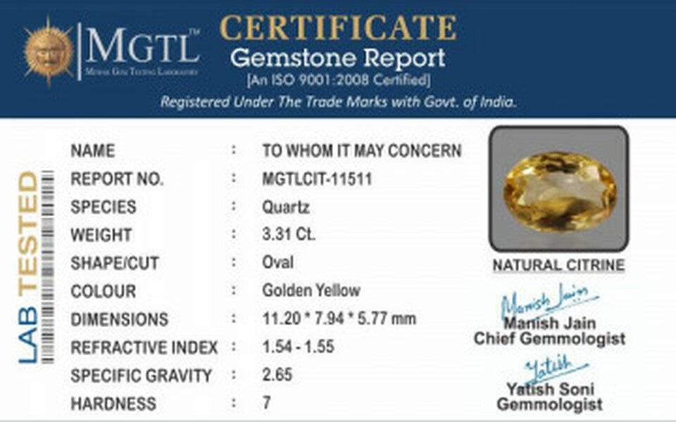 Citrine - 3.31 Carats (Sunela - 3.61 Ratti)