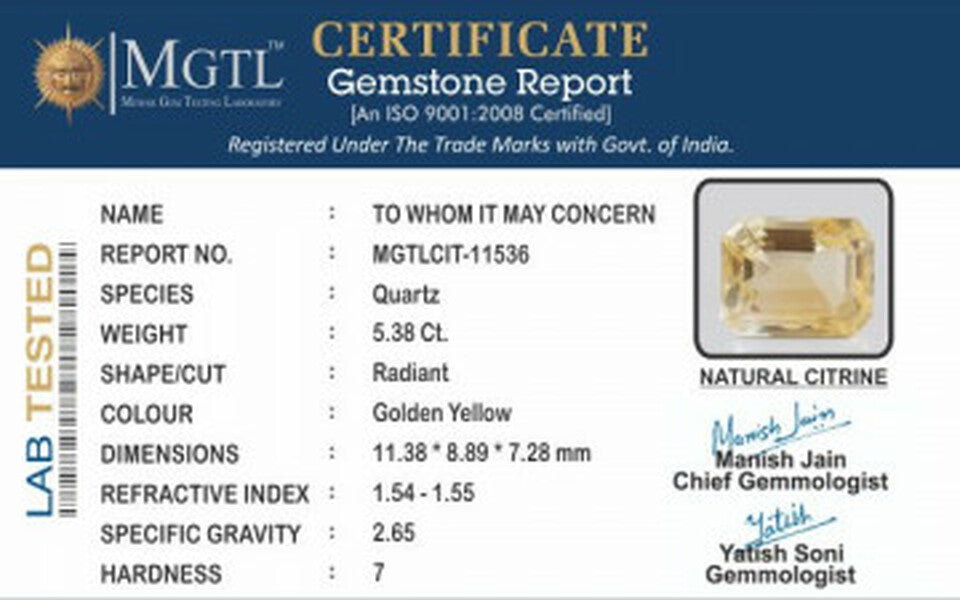 Citrine - 5.38 Carats (Sunela - 5.86 Ratti)