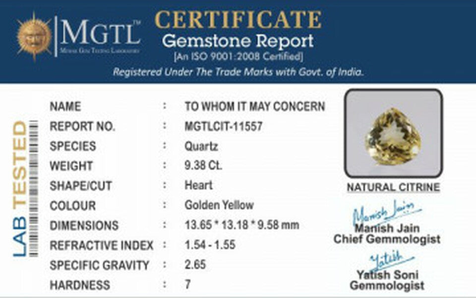 Citrine - 9.38 Carats (Sunela - 10.22 Ratti)
