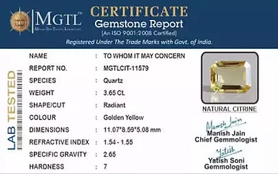 Citrine - 3.65 Carats (Sunela - 3.98 Ratti)