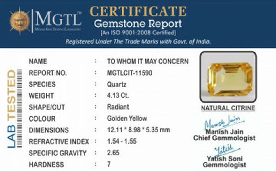 Citrine - 4.13 Carats (Sunela - 4.50 Ratti)