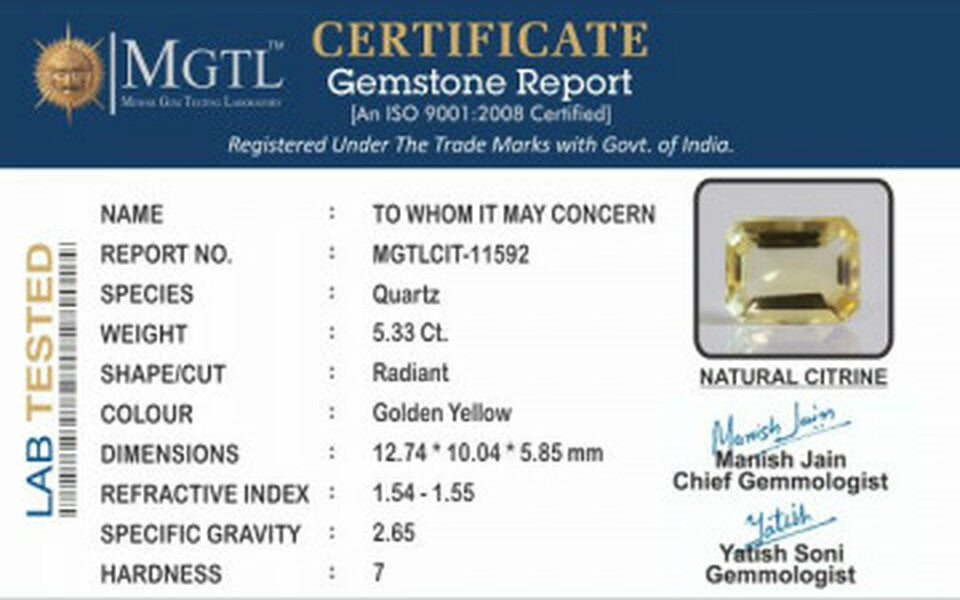 Citrine - 5.33 Carats (Sunela - 5.81 Ratti)