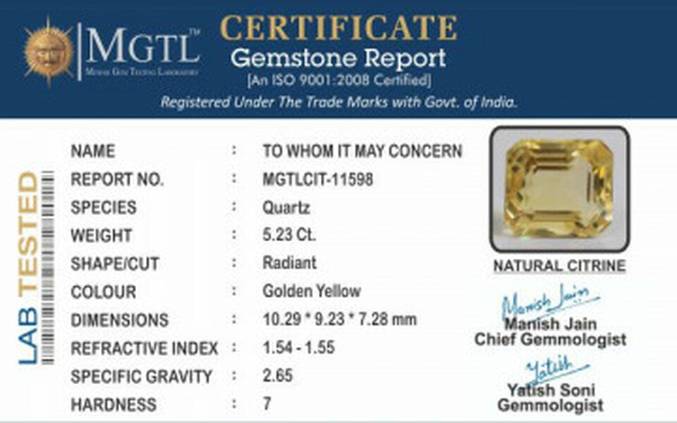 Citrine - 5.23 Carats (Sunela - 5.70 Ratti)