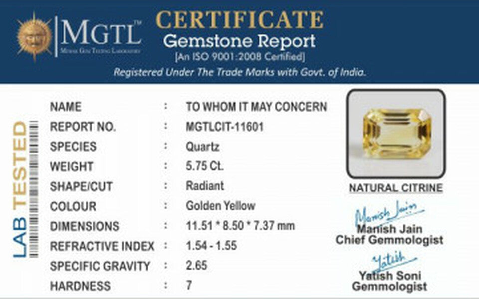 Citrine - 5.75 Carats (Sunela - 6.27 Ratti)