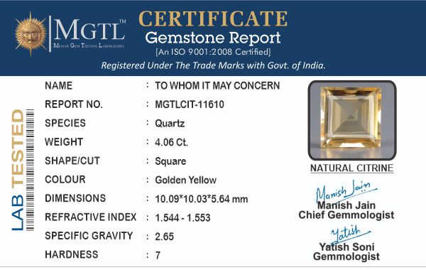 Citrine - 4.06 Carats (Sunela - 4.43 Ratti)