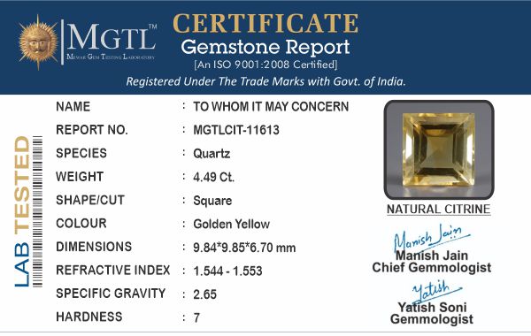 Citrine - 4.49 Carats (Sunela - 4.89 Ratti)