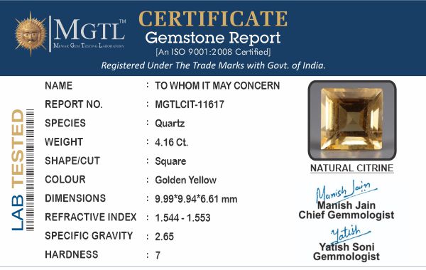 Citrine - 4.16 Carats (Sunela - 4.53 Ratti)