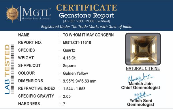 Citrine - 4.13 Carats (Sunela - 4.50 Ratti)