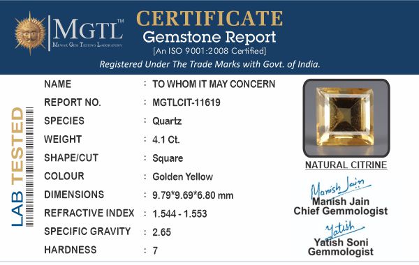 Citrine - 4.10 Carats (Sunela - 4.47 Ratti)