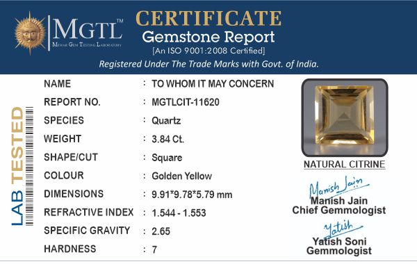 Citrine - 3.84 Carats (Sunela - 4.19 Ratti)