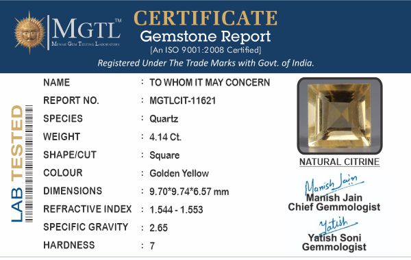 Citrine - 4.14 Carats (Sunela - 4.51 Ratti)