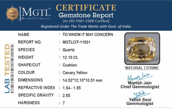 Citrine - 12.15 Carats (Sunela - 13.24 Ratti)