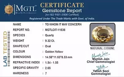 Citrine - 9.32 Carats (Sunela - 10.16 Ratti)