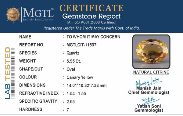 Citrine - 6.95 Carats (Sunela - 7.58 Ratti)