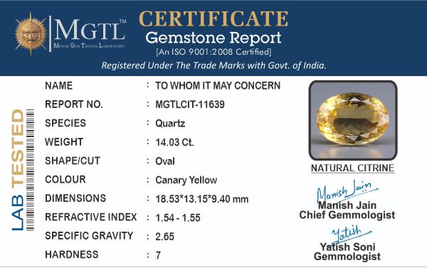 Citrine - 14.03 Carats (Sunela - 15.29 Ratti)