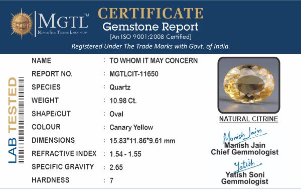 Citrine - 10.98 Carats (Sunela - 11.97 Ratti)