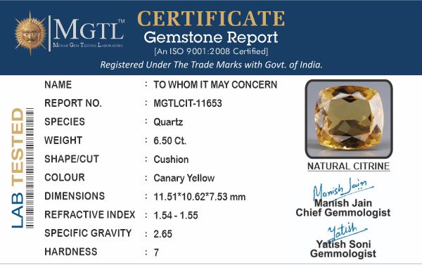Citrine - 6.50 Carats (Sunela - 7.09 Ratti)