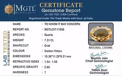 Citrine - 7.31 Carats (Sunela - 7.97 Ratti)