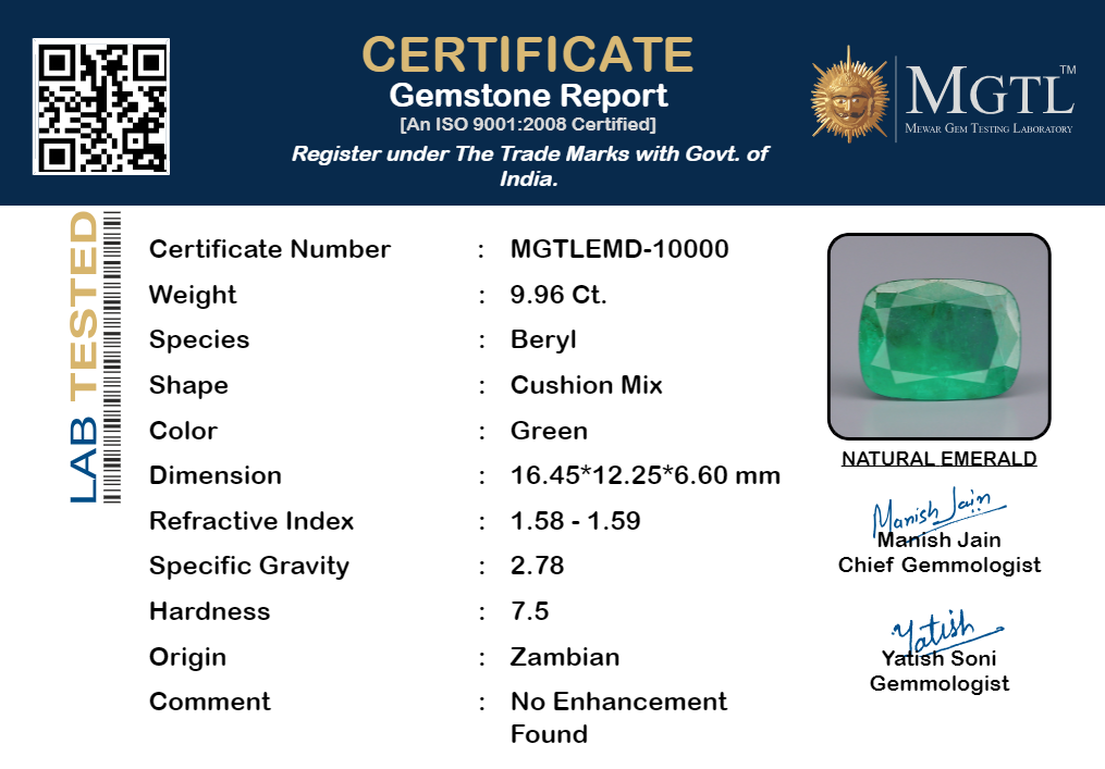 Emerald - 9.96 Carats (Panna - 10.86 Ratti)