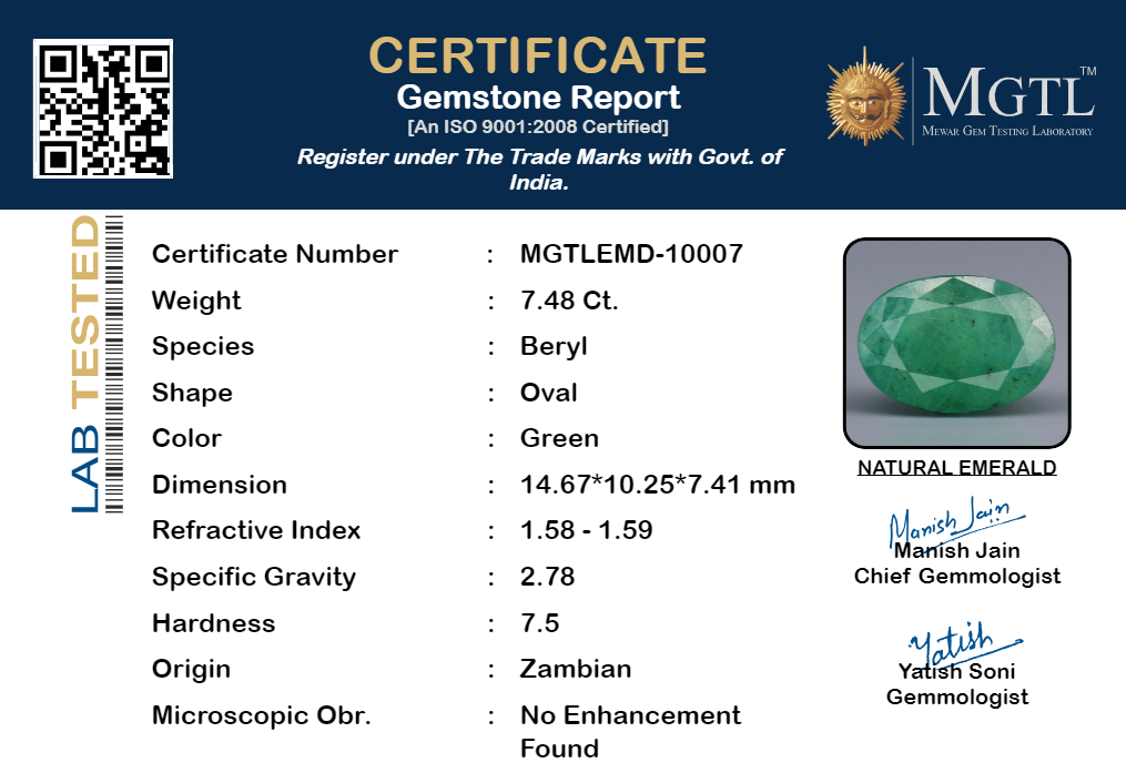 Emerald - 7.48 Carats (Panna - 8.15 Ratti)
