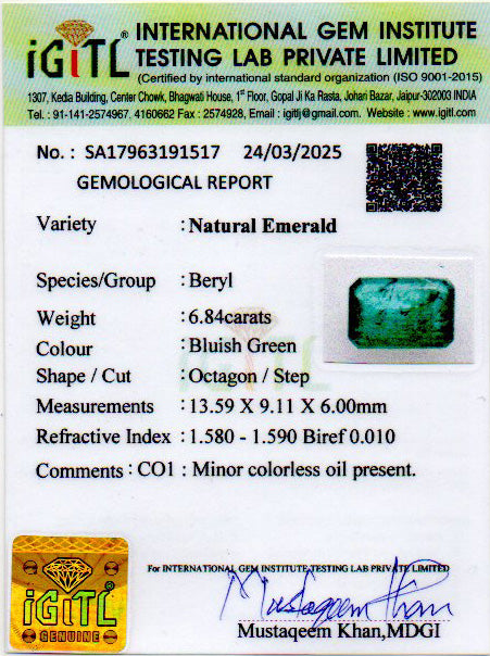 Emerald - 6.84 Carats (Panna - 7.46 Ratti)