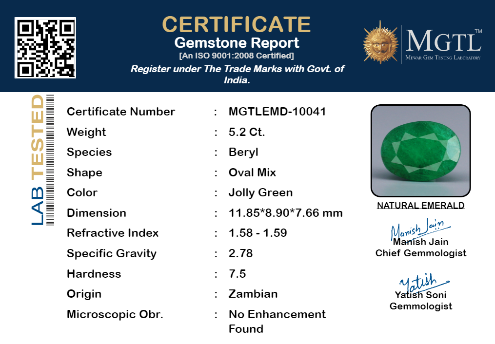 Emerald - 5.2 Carats (Panna - 5.67 Ratti)