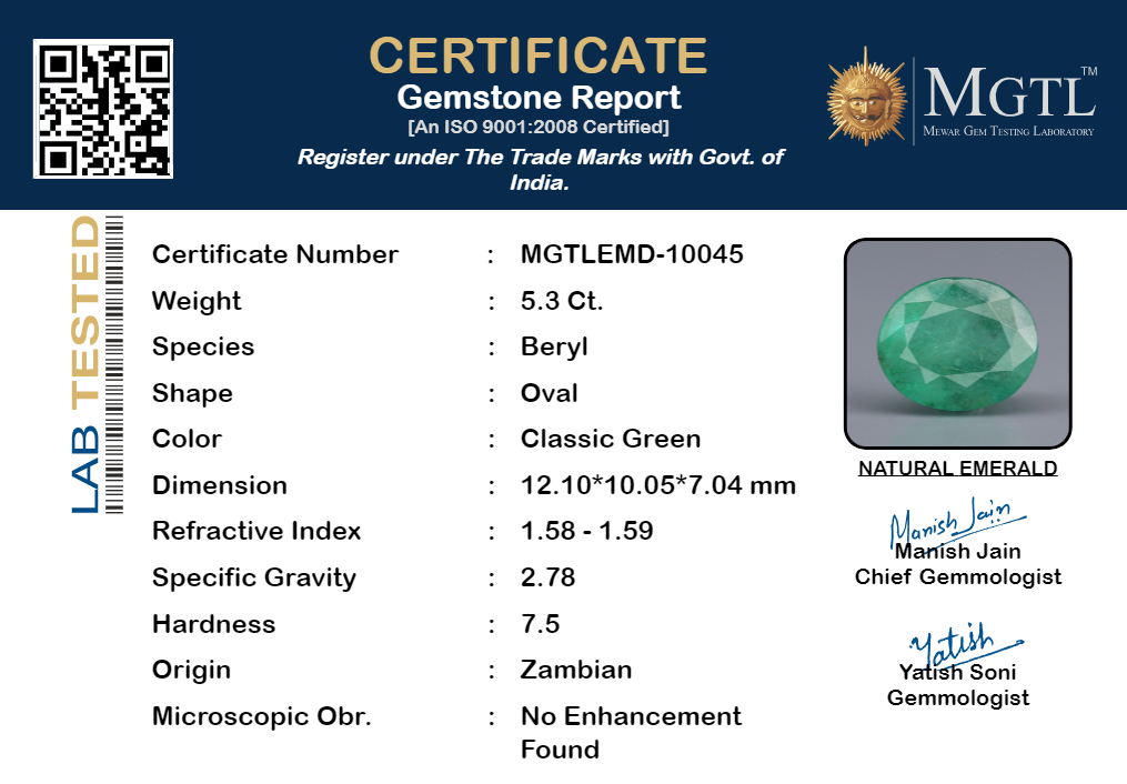 Emerald - 5.3 Carats (Panna - 5.78 Ratti)