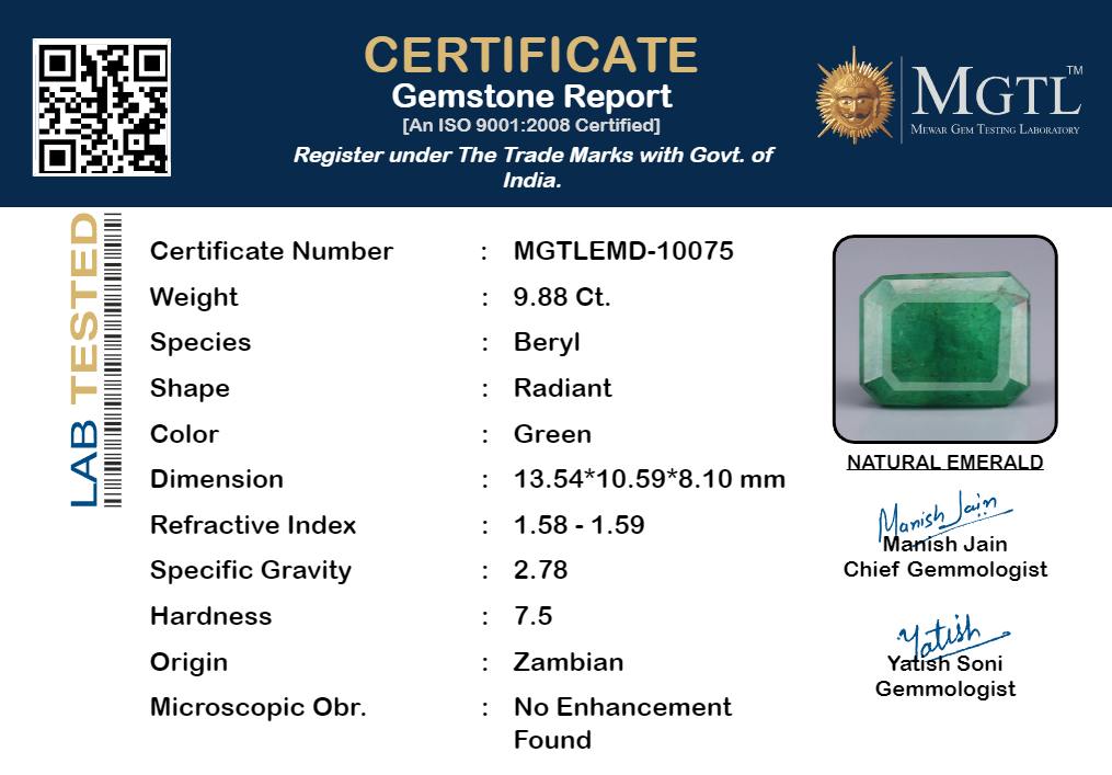 Emerald - 9.88 Carats (Panna - 10.77 Ratti)