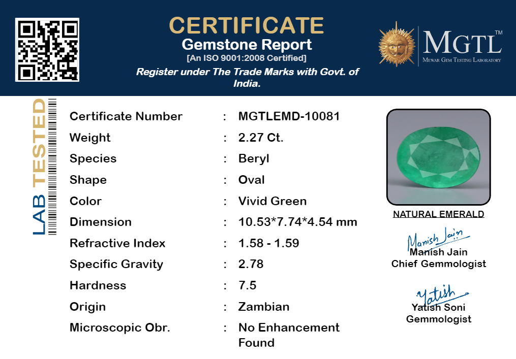 Emerald - 2.27 Carats (Panna - 2.47 Ratti)