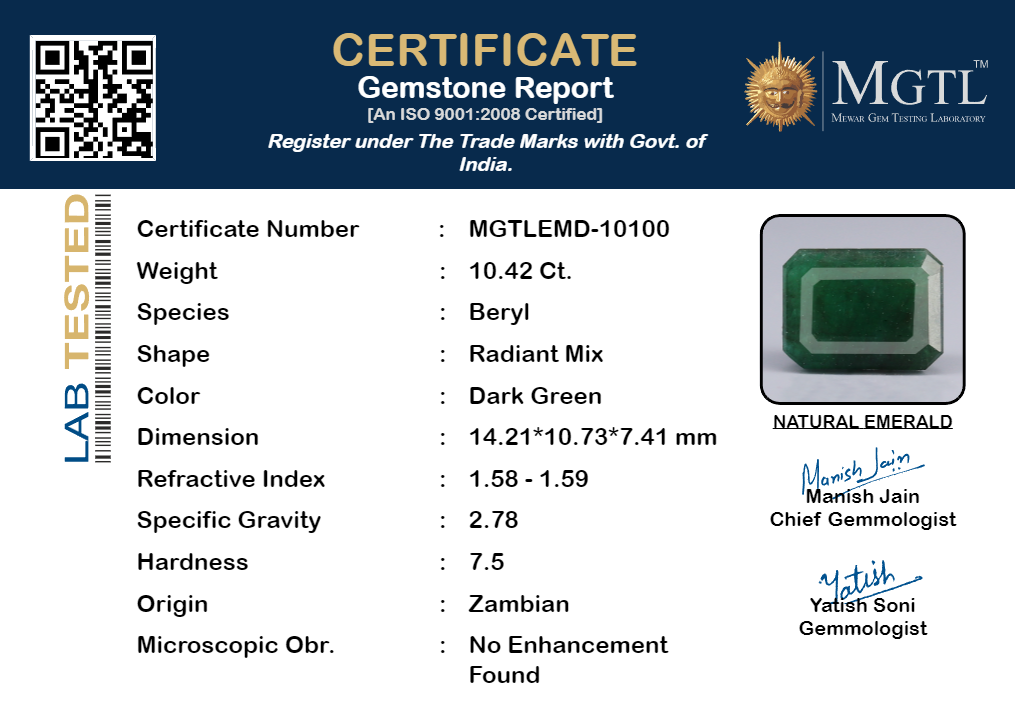Emerald - 10.42 Carats (Panna - 11.36 Ratti)