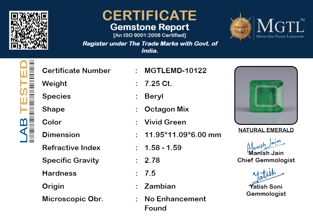 Emerald - 7.25 Carats (Panna - 7.90 Ratti)