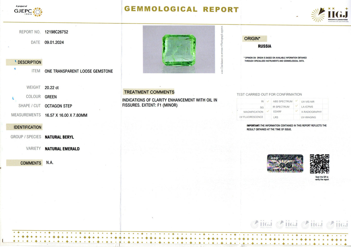 Emerald - 20.22 Carats (Panna - 22.04 Ratti)