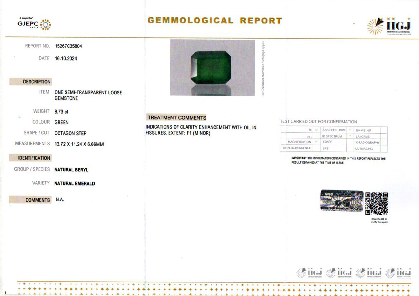 Emerald - 8.73 Carats (Panna - 9.52 Ratti)