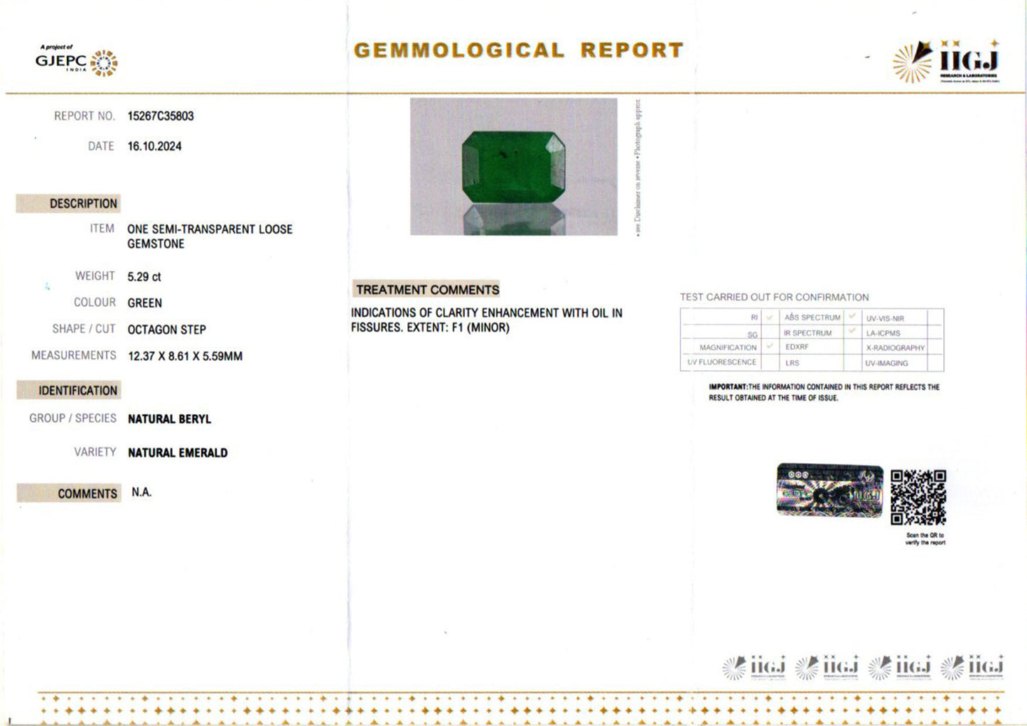 Emerald - 5.29 Carats (Panna - 5.77 Ratti)