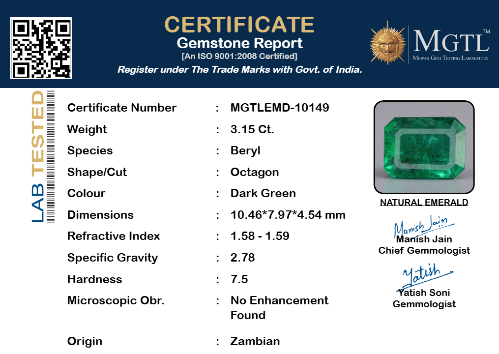 Emerald - 3.15 Carats (Panna - 3.43 Ratti)