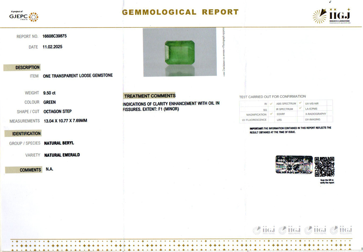 Emerald - 9.50 Carats (Panna - 10.36 Ratti)