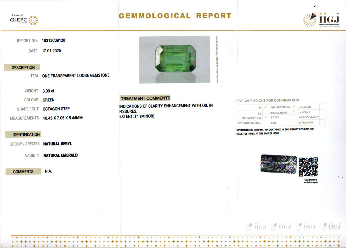 Emerald - 3.09 Carats (Panna - 3.37 Ratti)