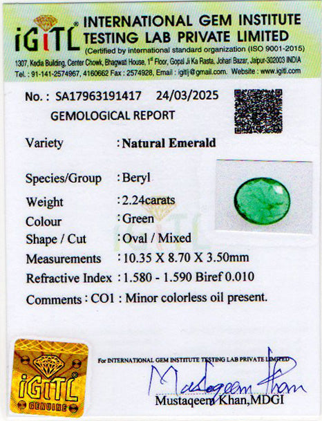 Emerald - 2.24 Carats (Panna - 2.44 Ratti)