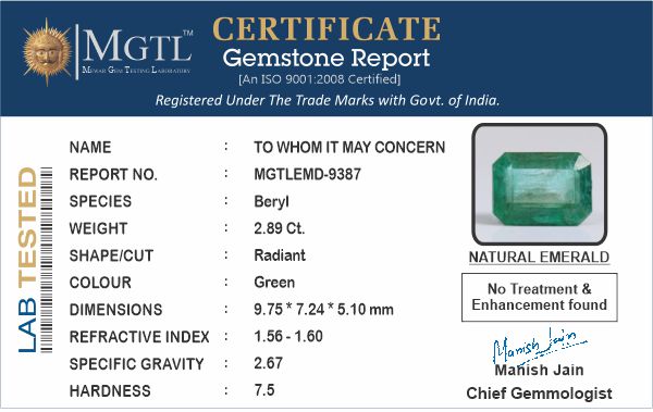Emerald (Panna) - 2.89 Carats